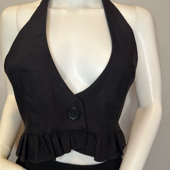 Dots Womens Halter Top Tie Back Neck Sleeveless Backless Cropped Ruffle Button L - Picture 5 of 8